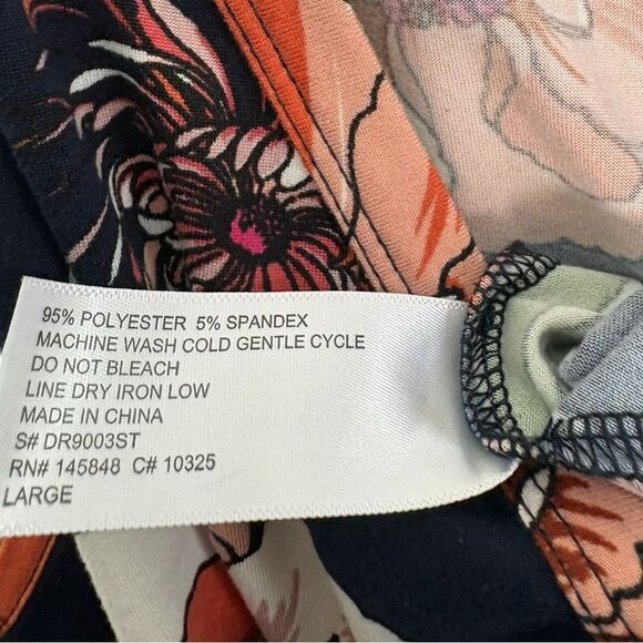 French grey Navy blue floral pull on stretch summer dress size large - Picture 5 of 6